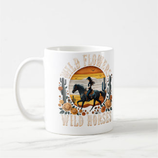 Taza De Café Flores Silvestres Caballos Salvajes Puesta del Sol