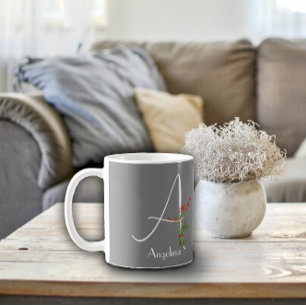 Taza De Café Flores silvestres color de agua letra A tazón de c