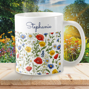 Taza De Café Flores Silvestres Coloridas Florales Personalizada
