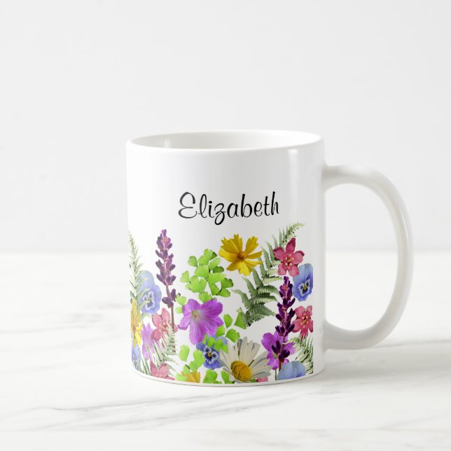 Taza De Café Flores silvestres de bonito con nombres personaliz (Derecha)