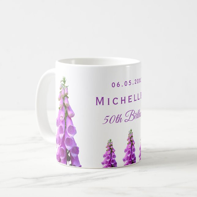 Taza De Café Flores silvestres de cumpleaños morada rosa (Anverso izquierdo)