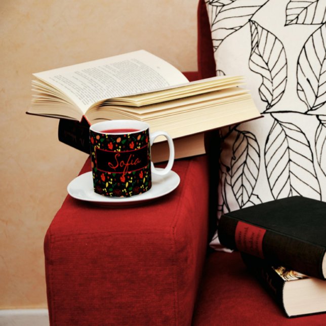 Taza De Café Flores silvestres de patrón negro tazón de café de (Subido por el creador)