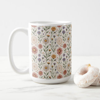 Taza De Café Flores silvestres dibujadas a mano con estilo patc