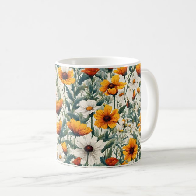 Taza De Café Flores silvestres doradas y blancas (Anverso derecho)