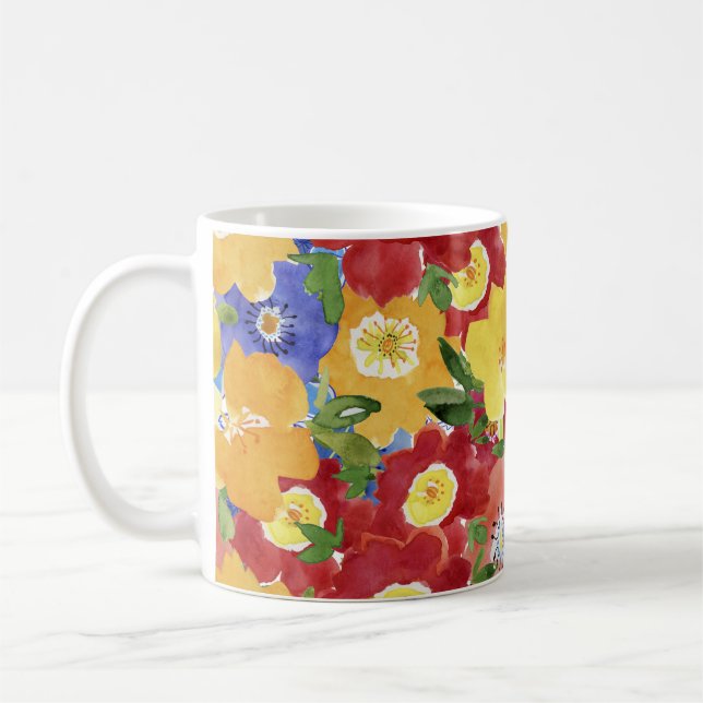 Taza De Café Flores silvestres: Flores repetidas sin foco flora (Izquierda)