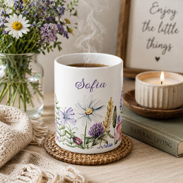Taza De Café Flores silvestres Ladybug y Butfly Signature