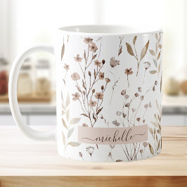 Taza De Café Flores Silvestres Marrones Delicadas Monograma Hoj