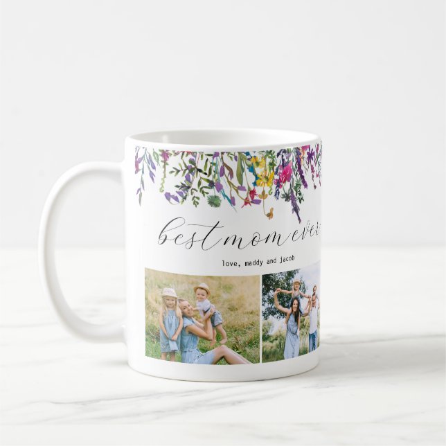 Taza De Café Flores silvestres mejor mamá de los cuatro (Izquierda)