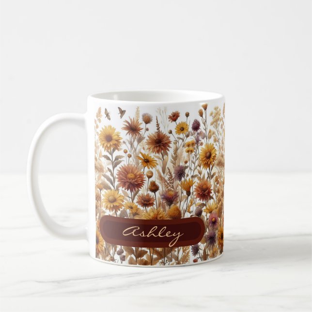 Taza De Café Flores silvestres otoñales dejan una acuarela Nara (Izquierda)