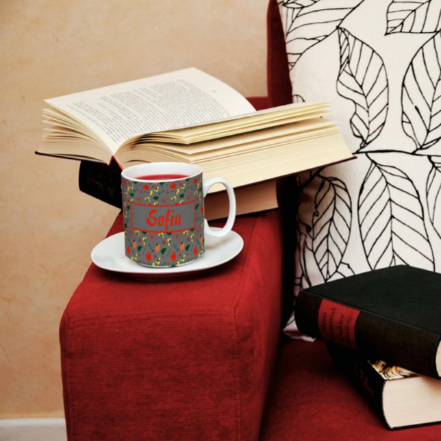 Taza De Café Flores silvestres patrón de amapola roja gris (Subido por el creador)