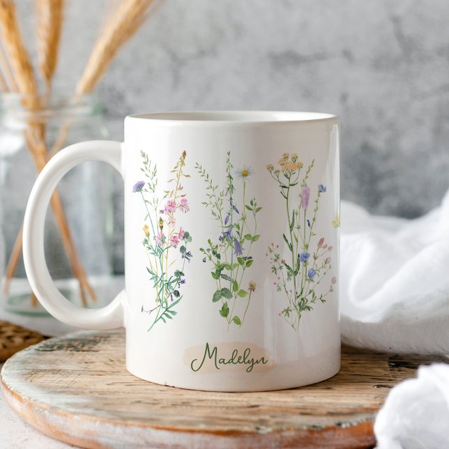 Taza De Café Flores silvestres personalizadas acuarela floral (Subido por el creador)