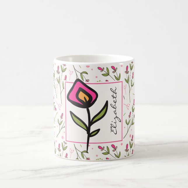 Taza De Café Flores silvestres - Pétalos rosados y Naranjas per (Centro)