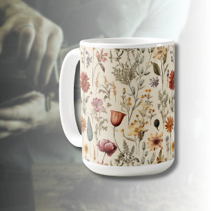 Taza De Café Flores silvestres secas vintage burgundy rosa amar
