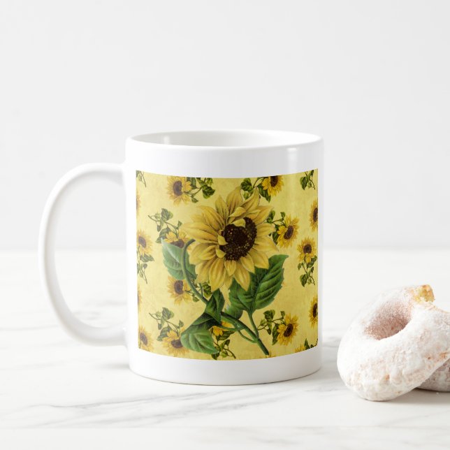 Taza De Café Flores solares vintage (Con donut)
