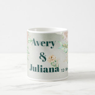 Taza De Café Flores tonos terrosos Boho elegante verde salvia