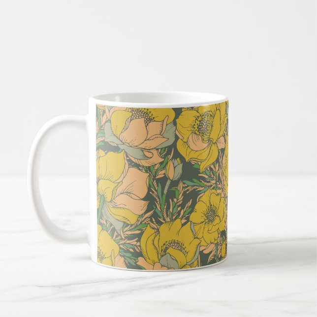 Taza De Café Flores trolíceas de primavera gráfica (Izquierda)