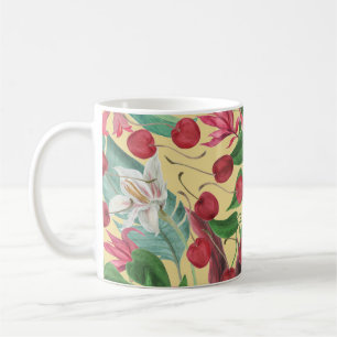 Taza De Café Flores tropicales cereza: marea sin mar acuarela