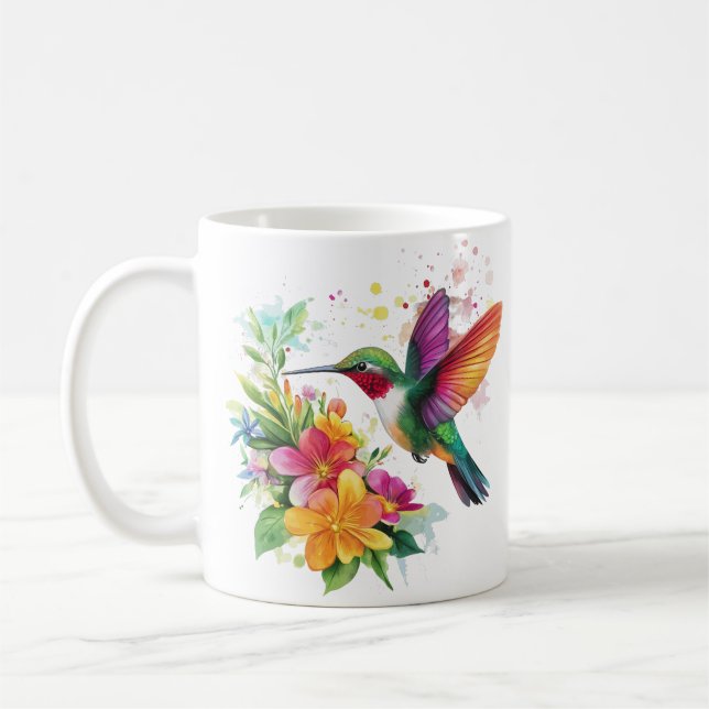 Taza De Café Flores tropicales de colibrí (Izquierda)