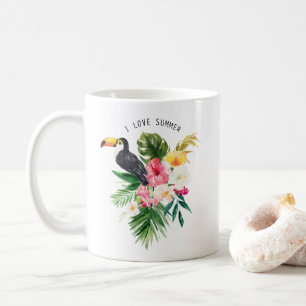Taza De Café Flores tropicales de la acuarela con el