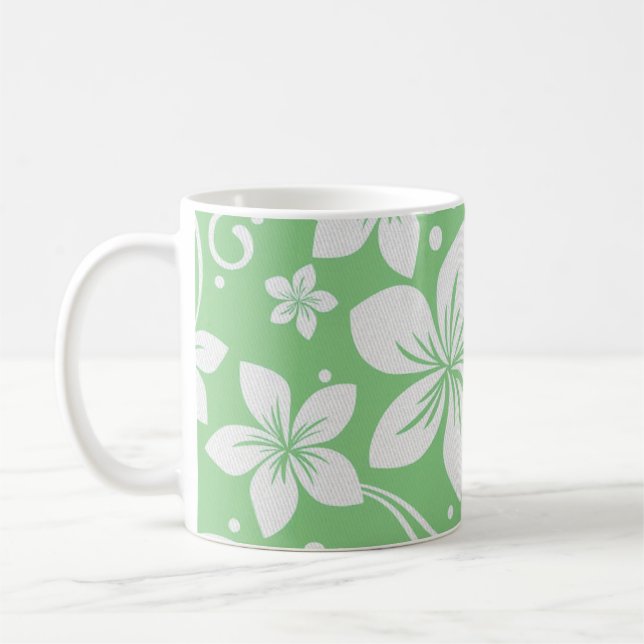 Taza De Café Flores tropicales de Plumeria Verde N Blanco (Izquierda)