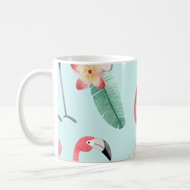 Taza De Café Flores tropicales Flamingos Patrón de acuarela (Izquierda)