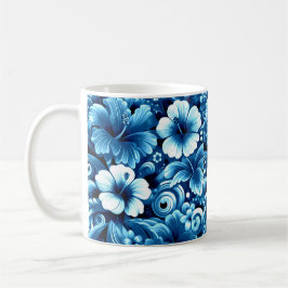 Taza De Café Flores tropicales hawaianas Patrón azul Hibiscus
