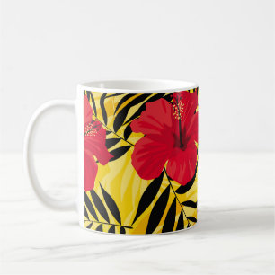 Taza De Café Flores tropicales hojas de palma, patrón vintage.