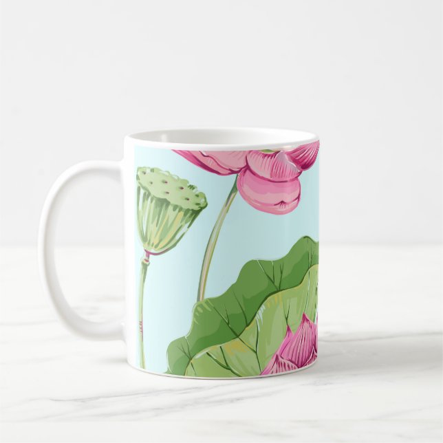 Taza De Café Flores tropicales, hojas, loto rosado, lirio acuát (Izquierda)
