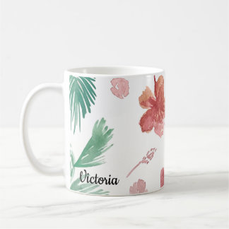 Taza De Café Flores Tropicales Mano Aquarela Nombre Mamá