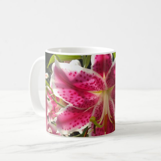 Taza De Café Flores tropicales rosas lirios rosas florales rosa (Anverso izquierdo)