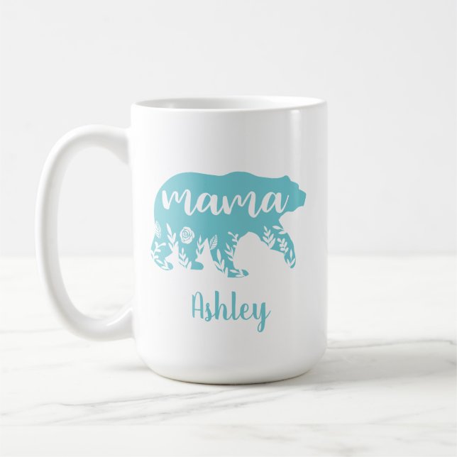 Taza De Café Flores turquesas de Mama Bear (Izquierda)