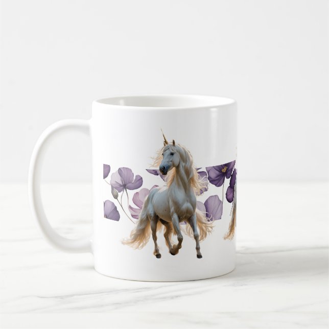 Taza De Café Flores unicornio y púrpura (Izquierda)