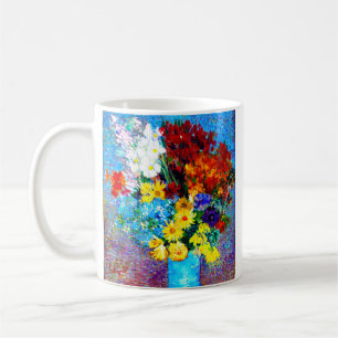 Taza De Café Flores Van Gogh en una maleta azul
