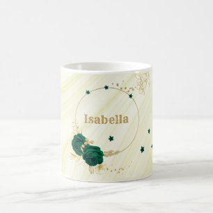 Taza De Café flores verde esmeralda hojas doradas mármol