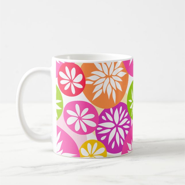 Taza De Café Flores verde rosado y naranja Mug (Izquierda)