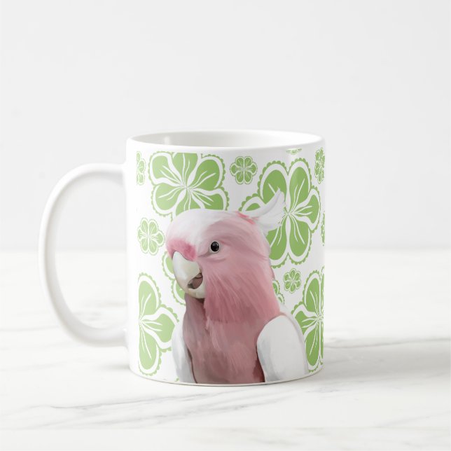 Taza De Café Flores verdes de Galah Cockatoo Parrot (Izquierda)