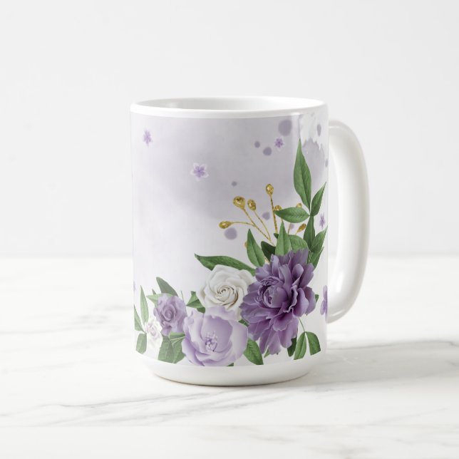 Taza De Café Flores verdes moradas preciosas (Anverso derecho)