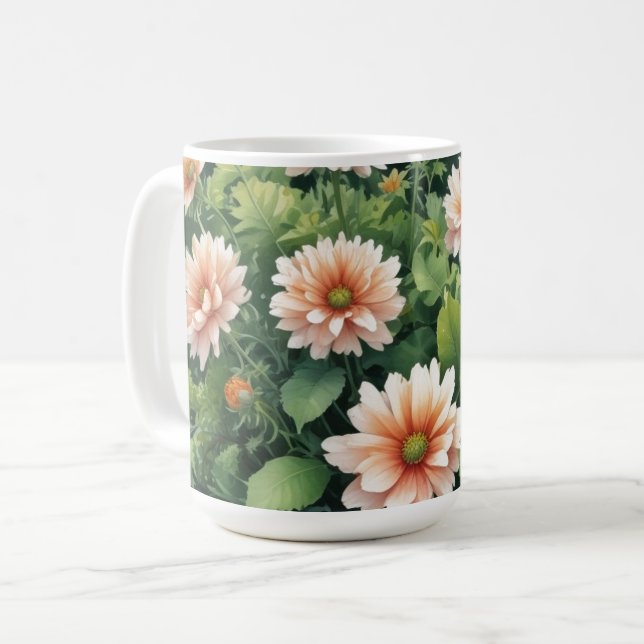 Taza De Café Flores Verdor Elegante Acuarela (Anverso izquierdo)
