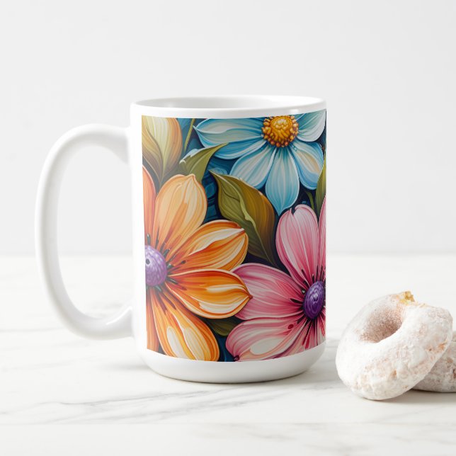 Taza De Café Flores Vibrantes (Con donut)