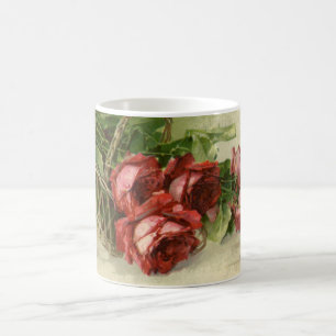Taza De Café Flores Victorianas Antiguas, Rosas Rojas