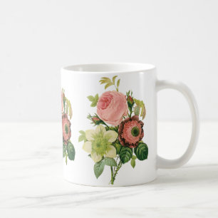 Taza De Café Flores Vintage, Anemone Rosas Clemátide por Redout