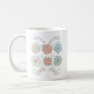 Taza De Café flores vintage angustiadas en rosa y azul