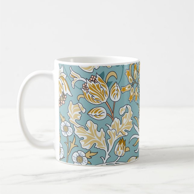 Taza De Café Flores vintage, hojas sin costura azul claro (Izquierda)