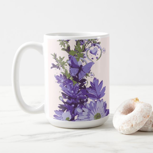 Taza De Café Flores Violetas   (Con donut)