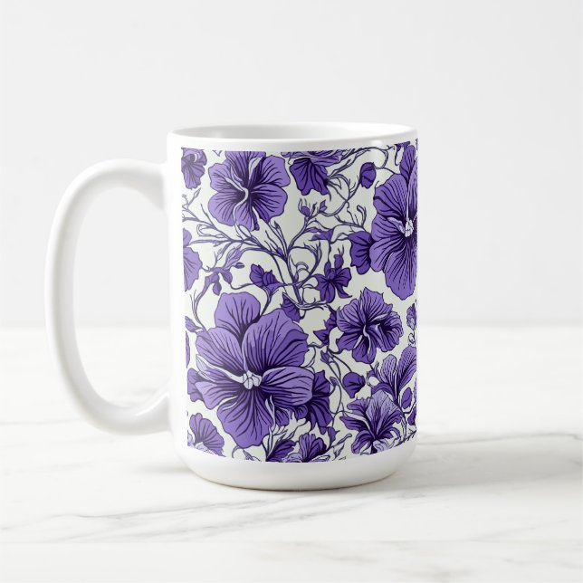 Taza De Café Flores violetas moradas patrón floral botánico (Izquierda)