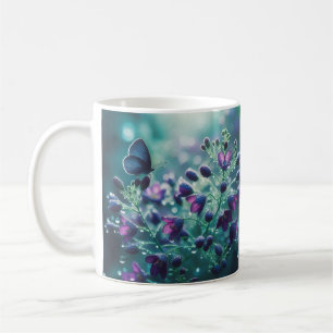 Taza De Café Flores y algas: Mug de mariposa floral azul