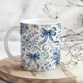 Taza De Café Flores y arcos azules y blancos