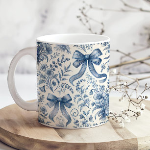 Taza De Café Flores y arcos azules y blancos