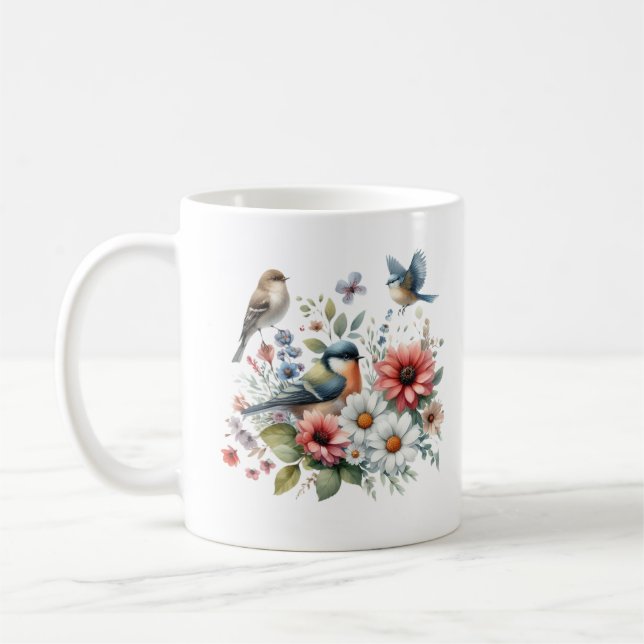 Taza De Café Flores Y Aves (Izquierda)