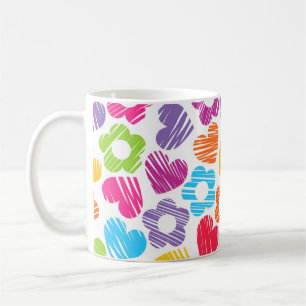 Taza De Café Flores y corazones multicolor lindo patrón girator